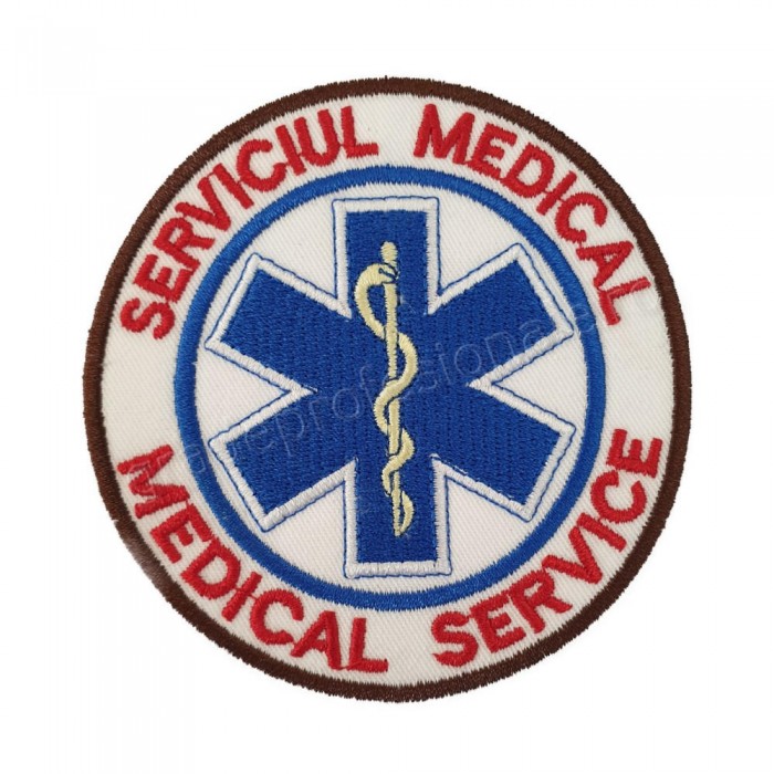 emblema Serviciul Medical brodata pe suport textil alb