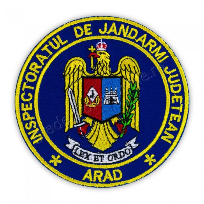 Emblema Inspectoratul de Jandarmi Judetean (IJJ) Arad brodata cu insemnul heraldic al unitatii. 