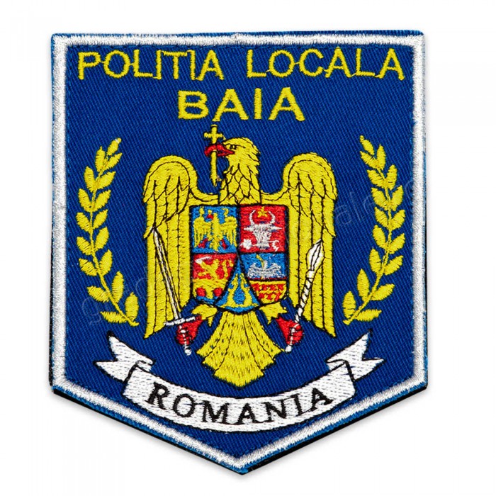 emblema politia locala 6 brodata pe suport textil albastru