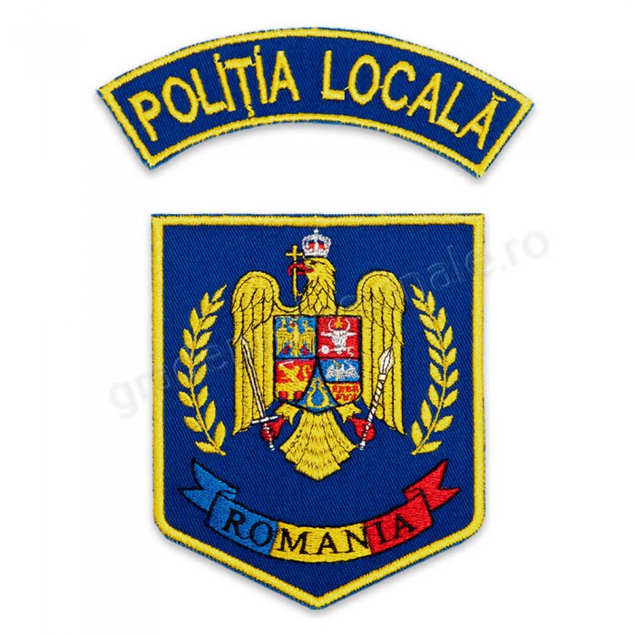 emblema politia locala brodata pe suport textil albastru