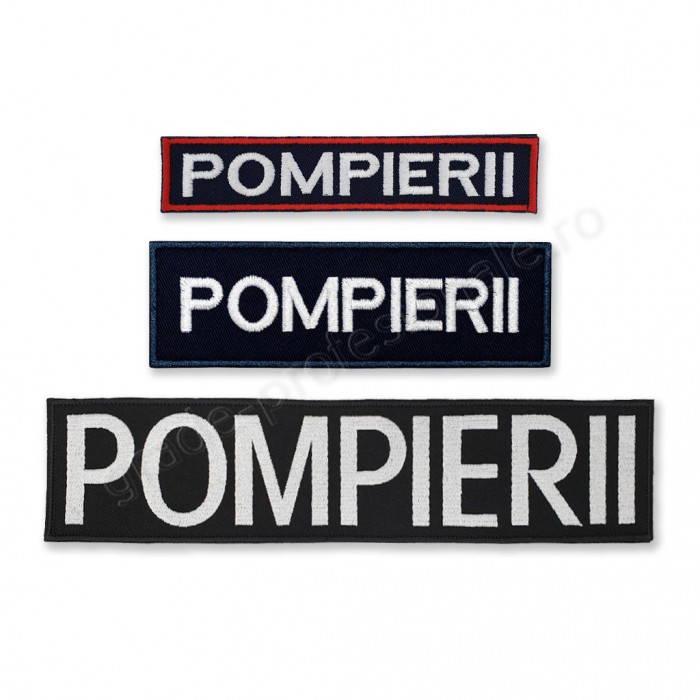 emblema brodata cu textul "POMPIERII"