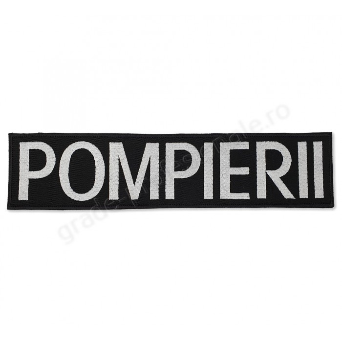 emblema brodata cu textul "POMPIERII"