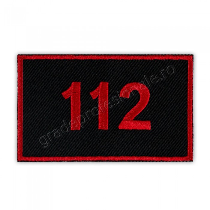 Emblema 112 brodata pe suport textil negru