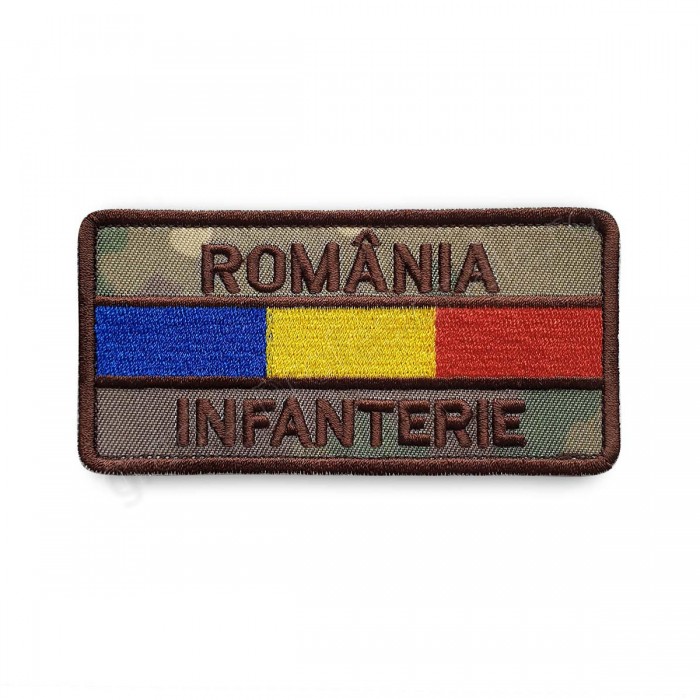 Ecuson brodat cu text "ROMANIA" si specialitatea armei